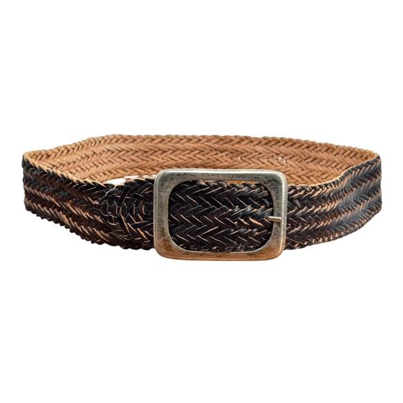 Woven Leather Belt SZ Large Womens Black Boho Rustic Vintage Distressed Medieval main image 8